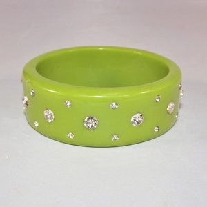 Lime Green Vintage Acrylic Bangle with Rhinestone Accents